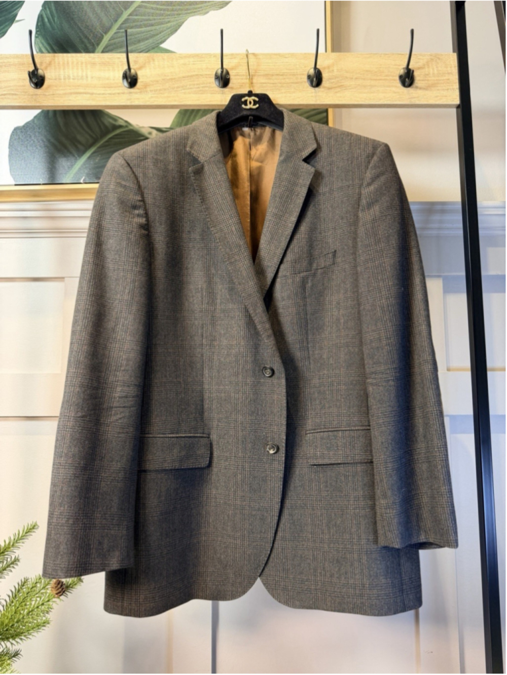 Hugo Boss Sport Coat Mens 44R Brown Plaid 100% Wool Blazer Jacket